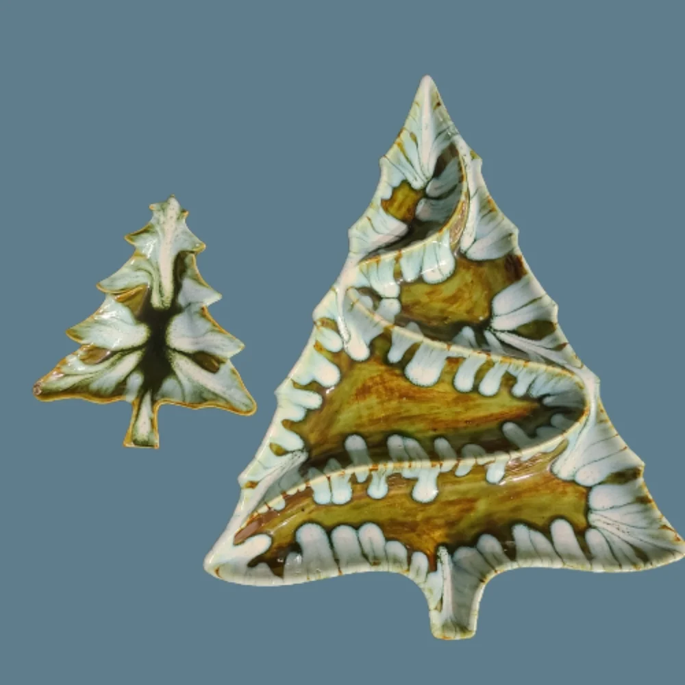 Vintage Mantic Mold Pottery Tree Appetizer Dish Set of 2
